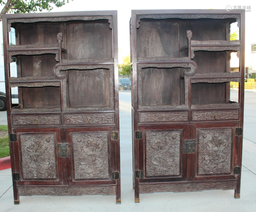 A Pair of Chinese Hardwood Cabinets