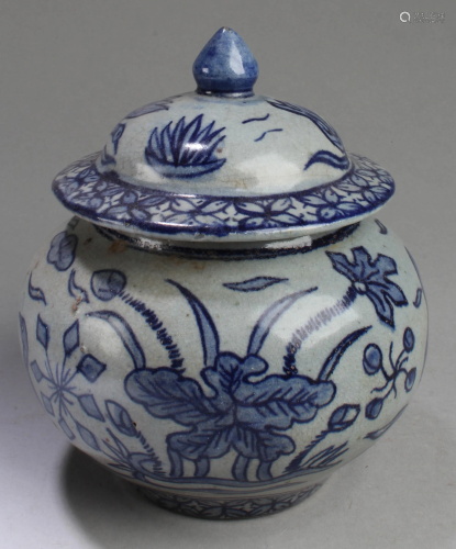 A Korean Blue & White Porcelain Jar with Lid