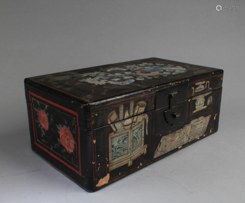 Antique Leather Wrapped Wooden Box