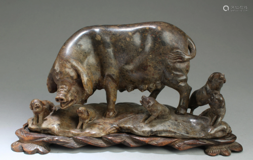 A Carved Soapstone Pig Ornament