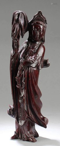 A Wooden Carved Guanyin Statue