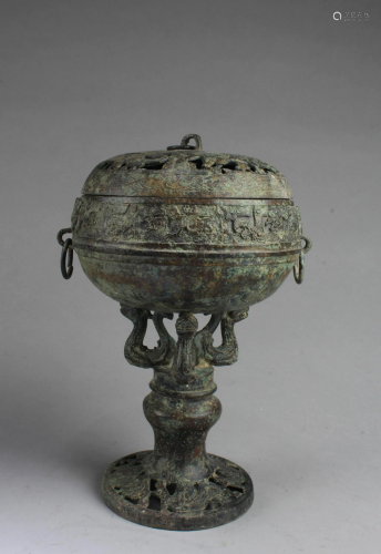 Chnese Bronze Censer With Lid