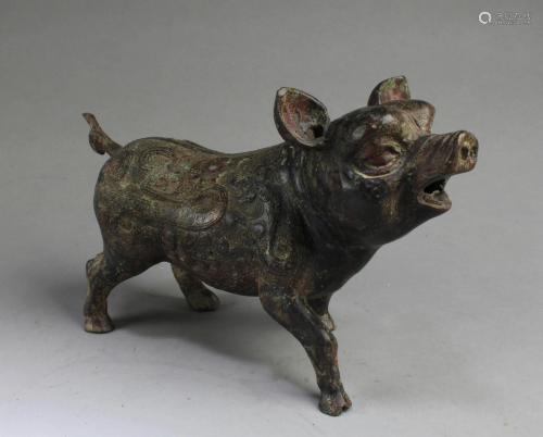 Chinese Bronze Pig Figurine