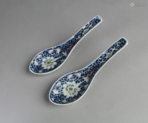 A Pair of Chinese Porcelain Soup Spoons