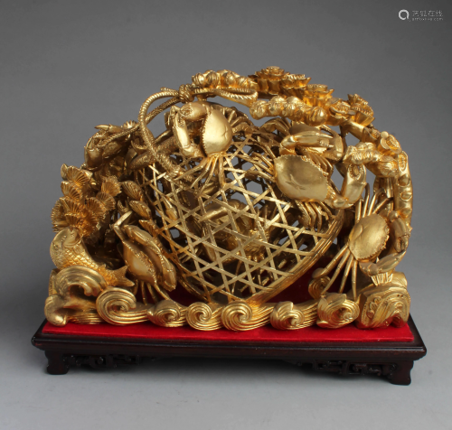 A Gilt Wooden Carved Crab Ornament