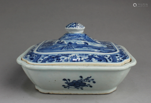 Chinese Blue & White Porcelain Container With Lid