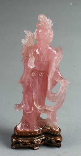 Chinese Antique Rose Crystal Carved Statue