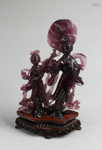 Antique Chinese Purple Crystal Carved Statue