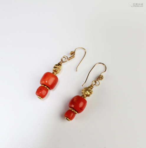 A Pair of Red Coral Earrings
