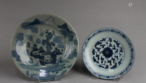 A Group of Two Blue & White Porcelain Plates