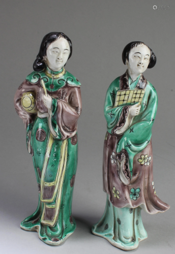 A Pair of Chinese Porcelain Maiden Statues