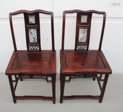 A Pair of Chinese Hardwood Chairs with Marbl…