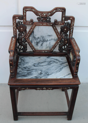 Chinese Hardwood Armrest Chair with Marble Inlay