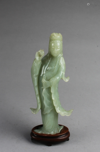 Antique Chinese Jade Carved Maiden Statue