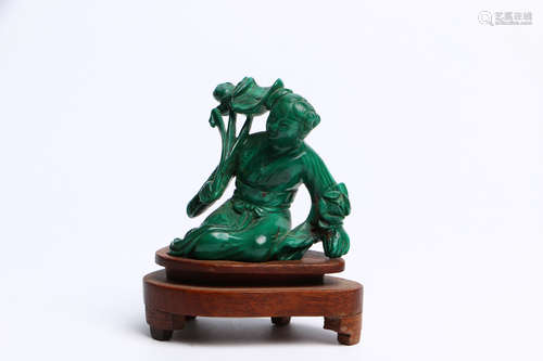 A Chinese Malachite Carved Female Statue