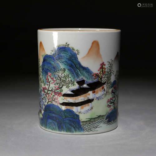 A Chinese Famille Rose Porcelain Brush Pot