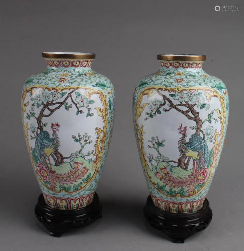 A Pair of Chinese Enamel Vases, Republic Period