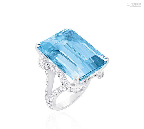 Blue Danube  蓝色多瑙河  铂金28.38ct海蓝宝钻石戒指