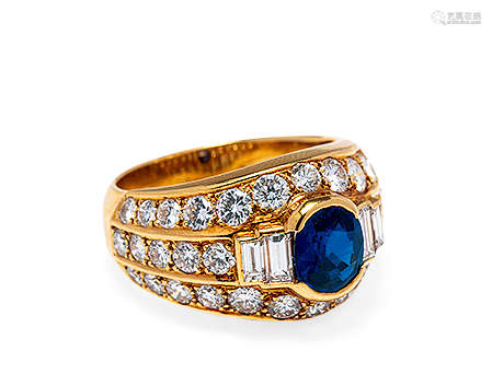 卡地亚蓝宝石配钻石戒指