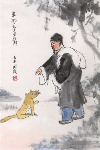 关良（1900～1986） 东郭先生受教图 纸本彩墨