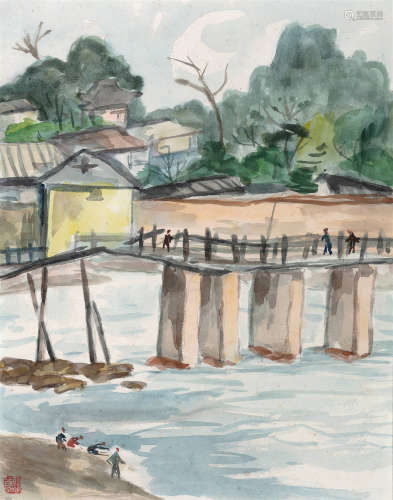 关良（1900～1986） 风景 纸本水彩