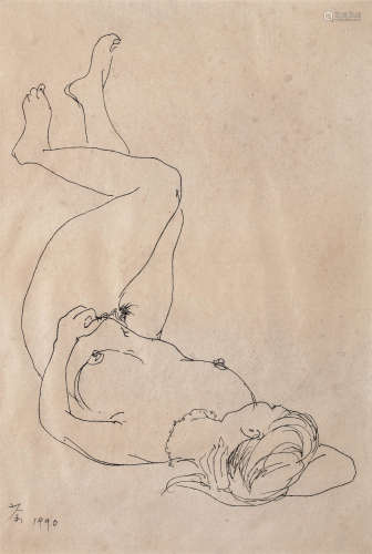 吴冠中（1919～2010） 1990年作 女人体 纸本素描