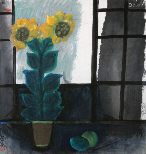 林风眠（1900～1991） 1940年末作 窗前静物 纸本彩墨