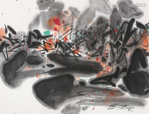 朱德群（1920～2014） 1997年作 空中的花朵 纸本彩墨