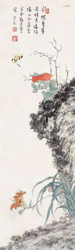 溥儒（1896～1963） 萱蝶图 立轴 设色纸本