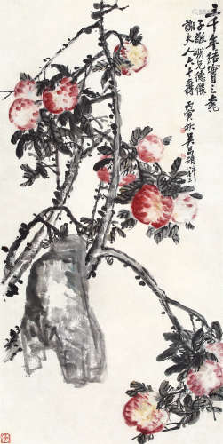 吴昌硕（1844～1927） 1926年作 寿实三千年 立轴 设色纸本