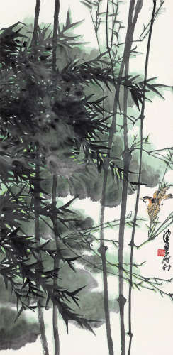 陈佩秋（1923～2020） 竹雀图 立轴 设色纸本