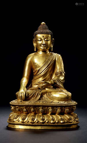 明中期 铜鎏金释迦摩尼佛全跏趺坐像