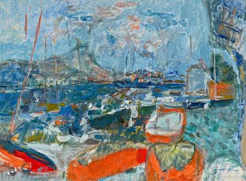 Marcel SAINT JEAN (1914 1994) Bateaux rouges Huile…