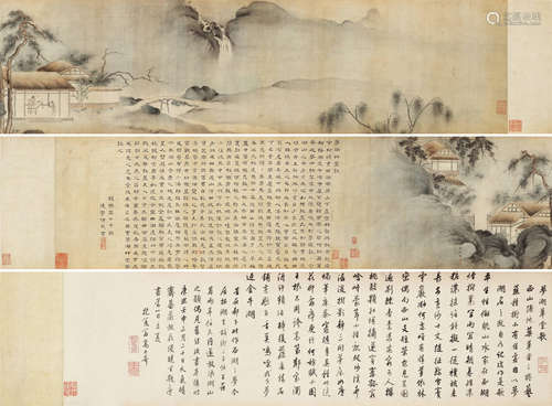 潘彬（﹟）高士奇（1645～1704）仲艺（﹟） 清代 梦湖草堂图 手卷 设色绢本