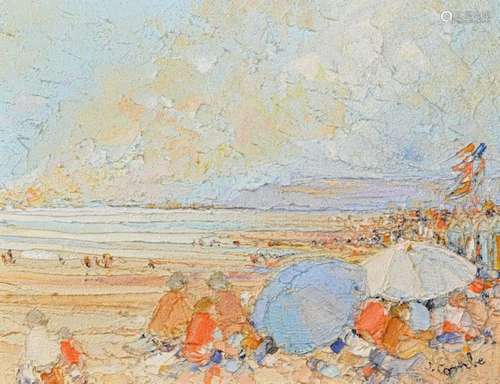 Jeanine COMBE (Née en 1938) La plage Huile sur toi…