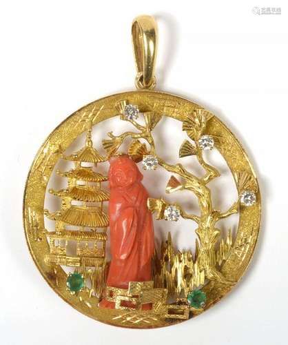 Important pendant in the Chinese taste in 18 karat…