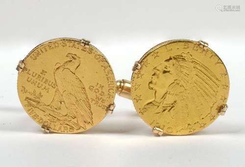 Pair of 14 karat yellow gold cufflinks set with 2 …