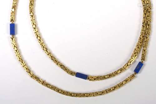 Long necklace in 18 karat yellow gold set with lap…