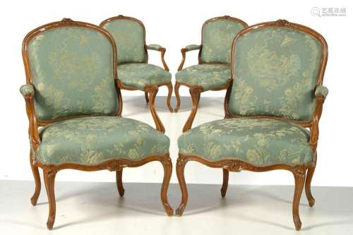 Suite of four Louis XV style armchairs in carved b…