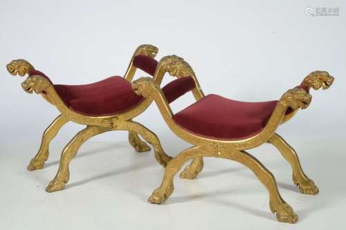 Pair of carved and gilded wood Consulate style cur…