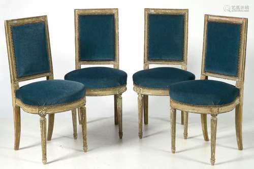 Suite of four Louis XVI style chairs in carved woo…