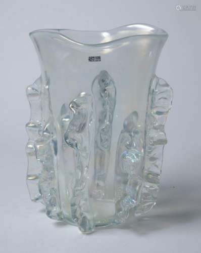 Large vase in iridescent translucent crystal, blow…