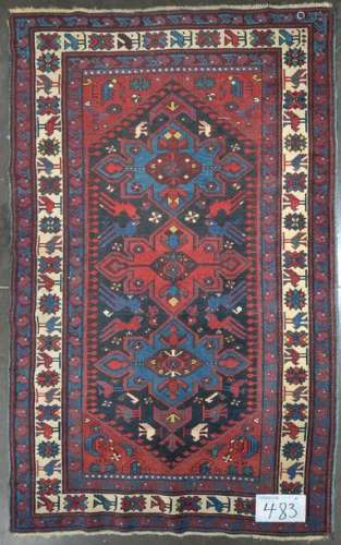 Handmade wool Shirvan rug with three medallions wi…