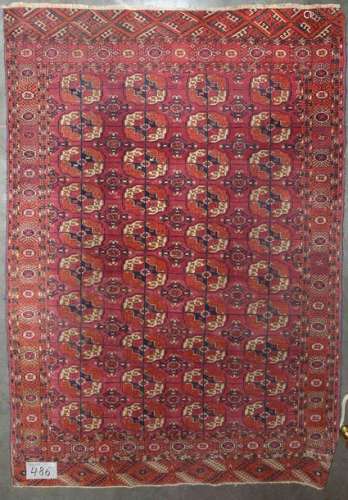 Large handmade wool Bukhara rug decorated with rep…