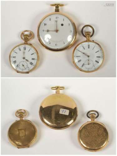 Three pocket watches in 18 carat yellow gold, one …