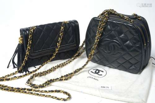 Set of two black Chanel brand bags including : A s…