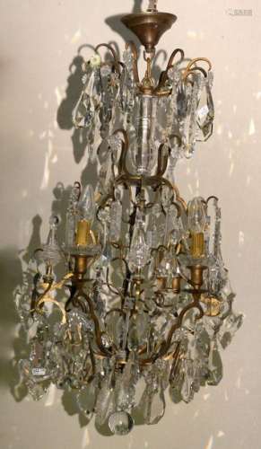 Small brass chandelier and colourless crystal pend…