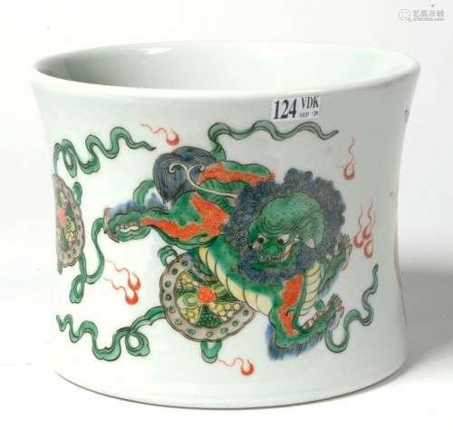 Large Chinese polychrome porcelain brush pot with …