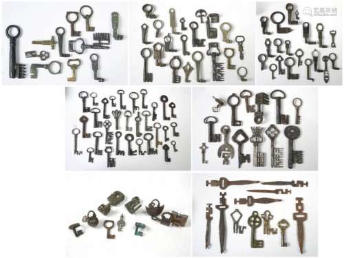 Collection of +/ 127 keys or padlocks in wrought i…