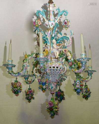 Chandelier in polychrome porcelain of Saxony decor…